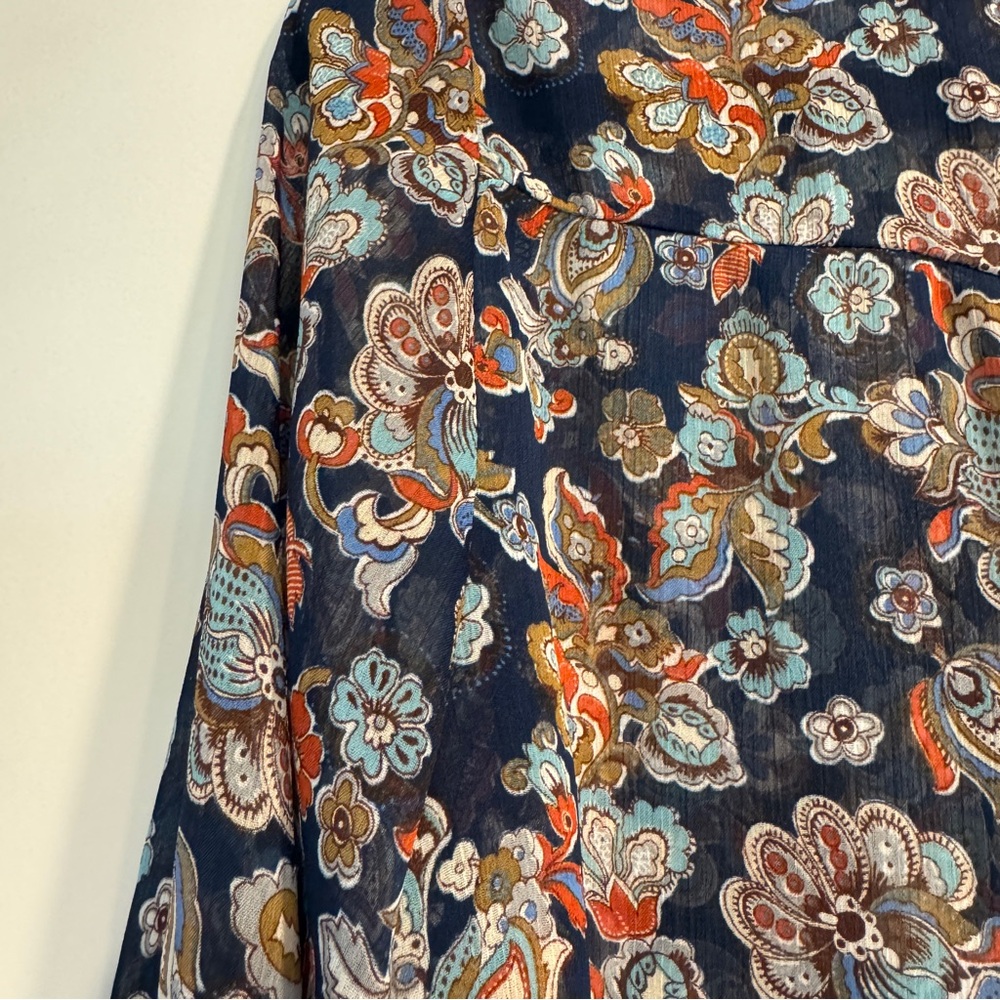 Sheer Fall Paisley Floral Blouse w/ Mother of Pearl Buttons Sz XL Button Sleeve - Picture 6 of 13